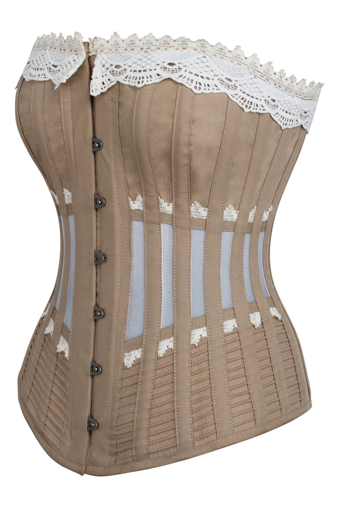 Historically Inspired Pink Longline Corset with Lace and Ribbing