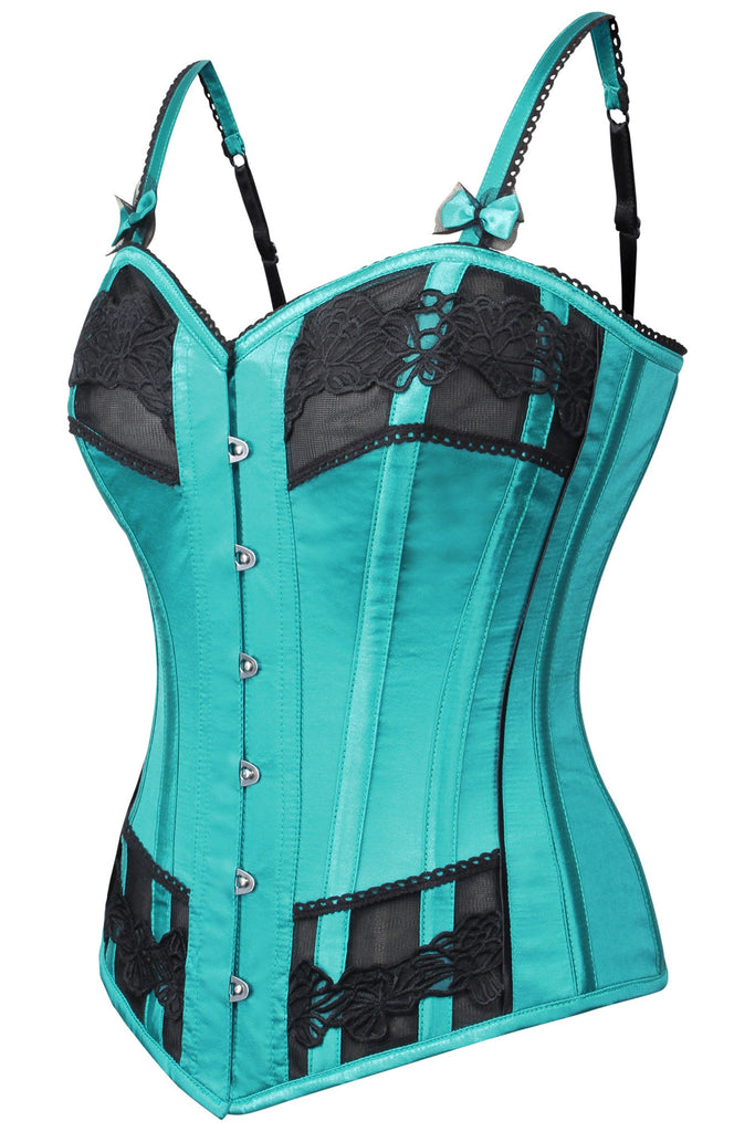 Long Line over bust corset silver brocade — Steel Bones