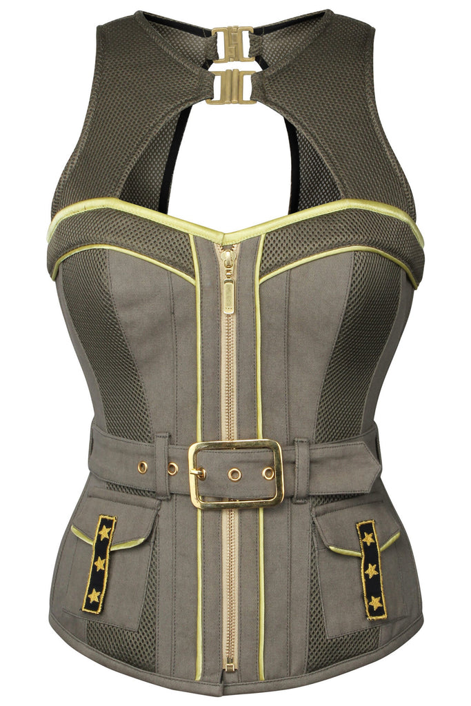 Military Style Zip and Buckle Corset