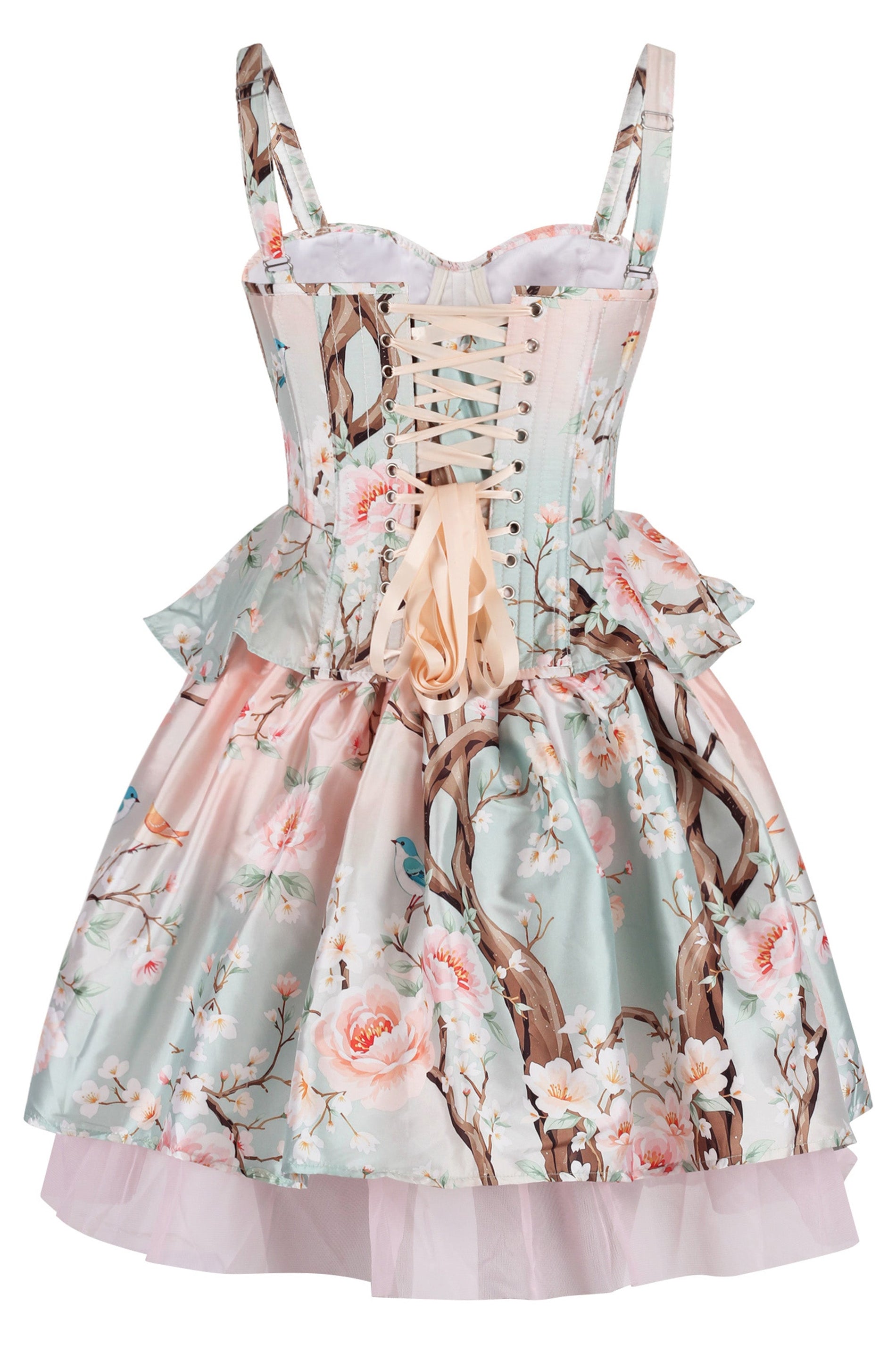 Blossom Grove Corset & Skirt Set with Pastel Florals and Songbirds — free download
