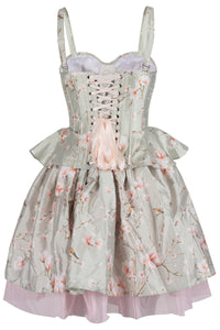 Magnolia Bloom Corset & Skirt Set in Sage Green with Pink Accents