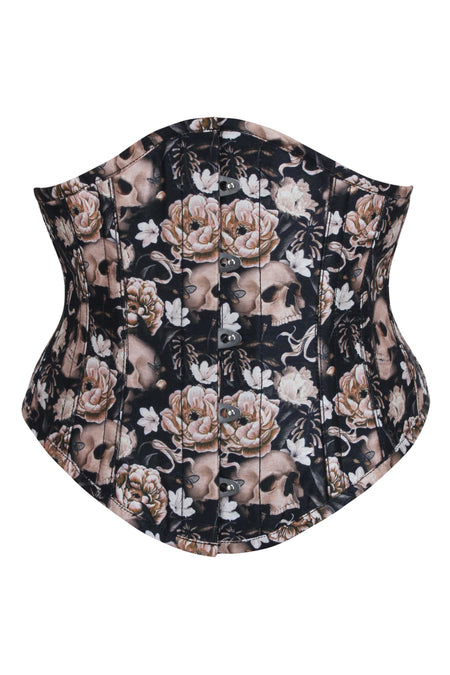 Vintage Skull & Rose Print Underbust Corset