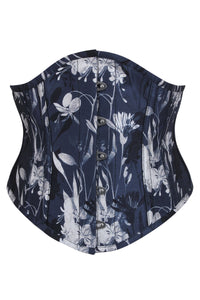 Navy Floral Print Underbust Corset with Steel Boning