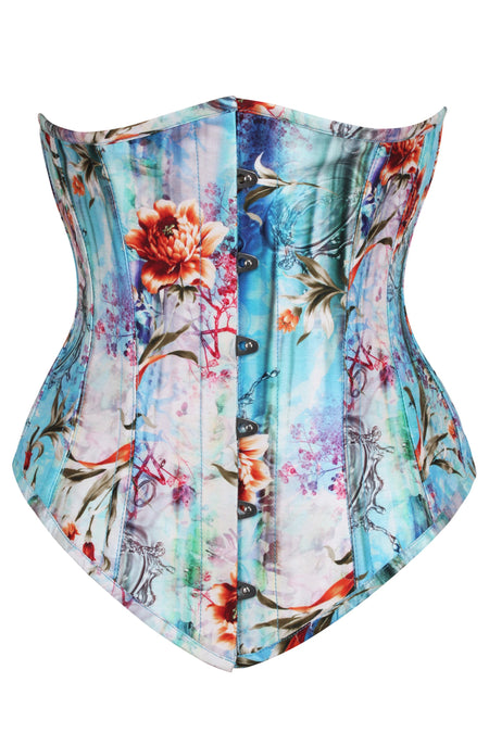 Watercolor Floral Longline Underbust Corset with Satin Lacing