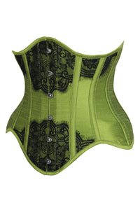 Olive Green Longline Overbust Corset with Black Lace Overlay