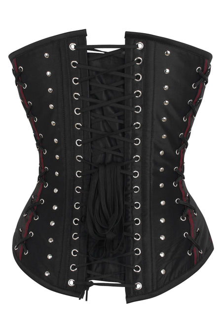 Black & Red Steampunk Pirate Longline Overbust Corset with Buckle Detail