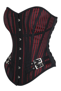 Black & Red Steampunk Pirate Longline Overbust Corset with Buckle Detail