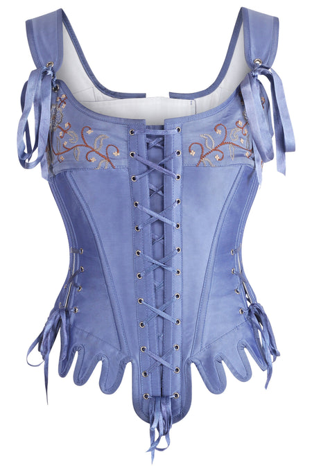 Blue Satin Historically Inspired Corset with Shoulder Straps