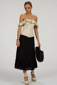 Corset Story C2002 Champagne Cotton Vintage Inspired Straight line Overbust with off the shoulder collar