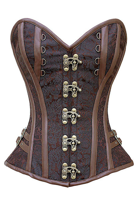 Vintage Steampunk Overbust Corset with Antique Brass Swing Hooks