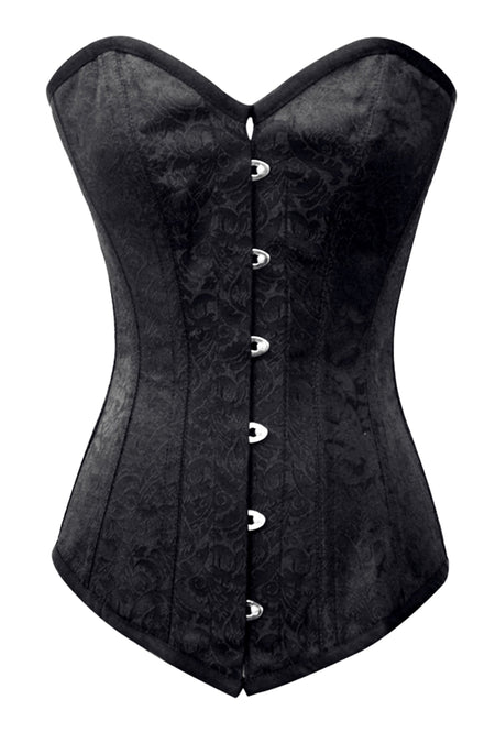 Black Brocade Overbust Corset with Sweetheart Neckline