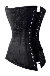 Black Brocade Overbust Corset with Sweetheart Neckline