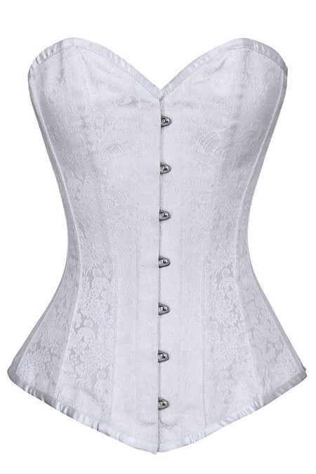 White Jacquard Longline Overbust Corset