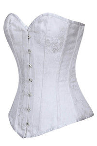 White Jacquard Longline Overbust Corset