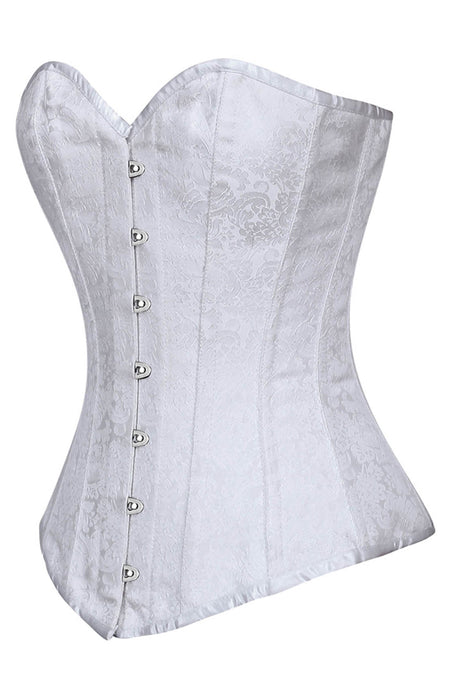 White Jacquard Longline Overbust Corset