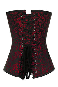 Black and Red Brocade Overbust Corset with Sweetheart Neckline