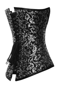 Black and Silver Brocade Overbust Corset with Sweetheart Neckline