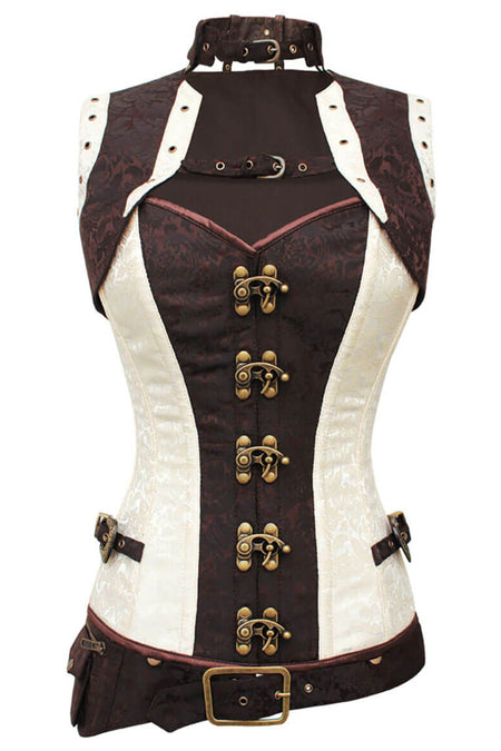 Victorian Steampunk Steel Boned Corset with Sleeveless Bolero Jacket