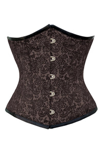 Chocolate Brown Brocade Underbust Corset with Front Busk Closure