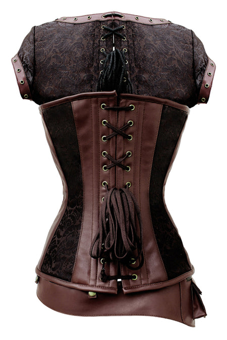 Steampunk Brown Overbust Corset with Front Zip, Shrug and Utility Belt