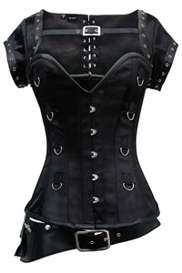 Black Overbust Steampunk Corset with Shrug and Utility Belt Detail