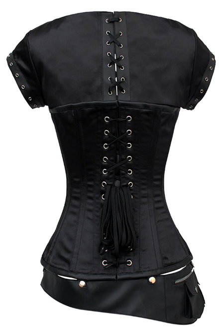 Black Overbust Steampunk Corset with Shrug and Utility Belt Detail