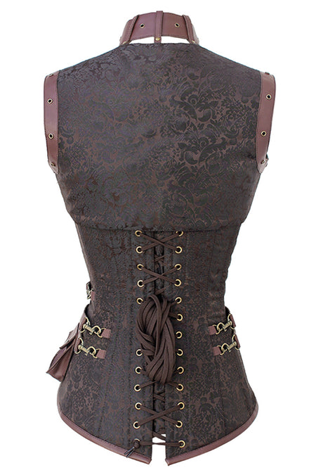 Steampunk Brown Overbust Corset with Shrug, Harness & Utility Belt