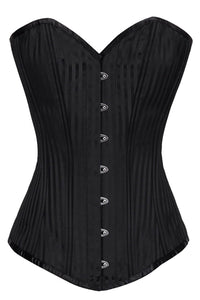 Black Longline Overbust Corset with Satin Stripe Finish