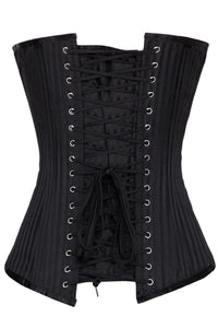 Black Longline Overbust Corset with Satin Stripe Finish