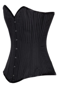 Black Longline Overbust Corset with Satin Stripe Finish