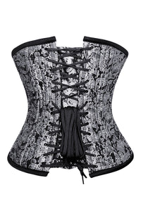 Silver and Black Brocade Underbust Corset with Front Busk Closure