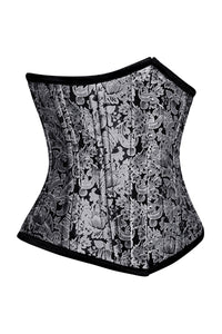 Silver and Black Brocade Underbust Corset with Front Busk Closure