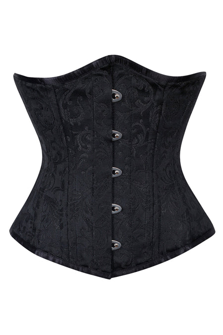 Classic Black Brocade Underbust Corset with Front Busk Closure
