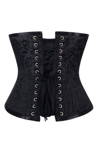 Classic Black Brocade Underbust Corset with Front Busk Closure