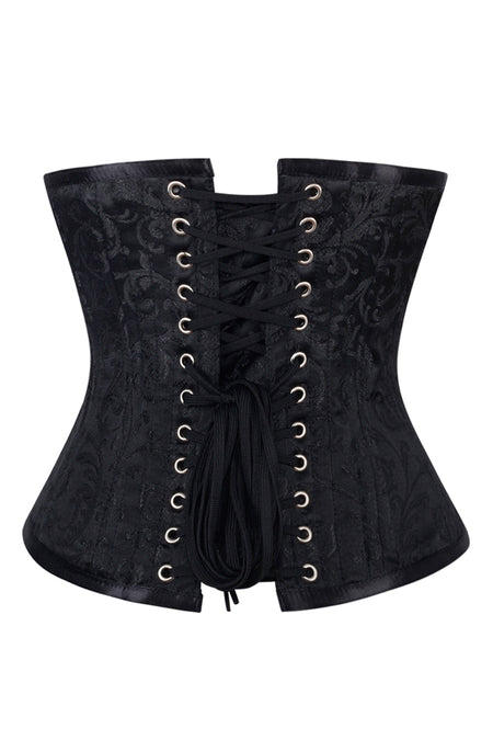 Classic Black Brocade Underbust Corset with Front Busk Closure