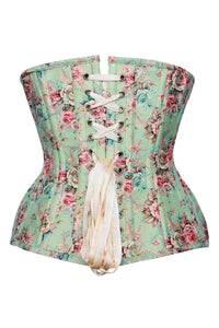 Mint Green Floral Underbust Corset with Pink Rose Print