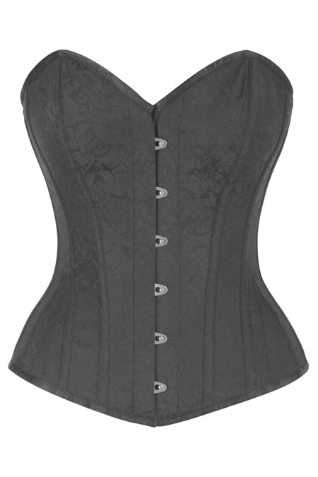 Black Brocade Overbust Corset with Subtle Baroque Pattern