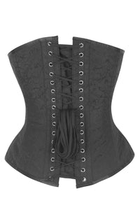 Black Brocade Overbust Corset with Subtle Baroque Pattern