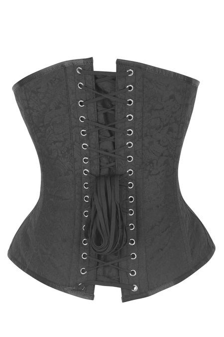 Black Brocade Overbust Corset with Subtle Baroque Pattern