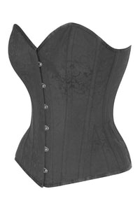 Black Brocade Overbust Corset with Subtle Baroque Pattern