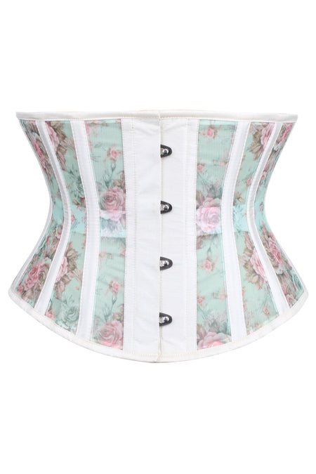 Vintage Floral Mesh Waspie Corset in Mint & Ivory