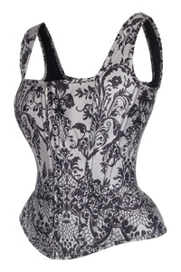 Gothic Noir Baroque Shoulder Strap Corset with Front Zip