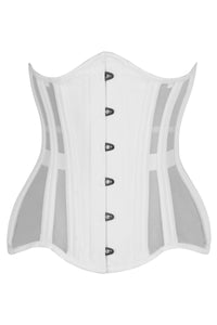 Longline Cotton and Mesh Underbust Corset in White