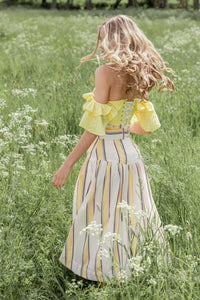 Corset Story FTS009 Yellow embroidery anglaise cotton corset top with frilled sleeve
