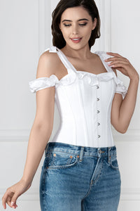 White Cotton Overbust With Sleeves And Shoulder Straps