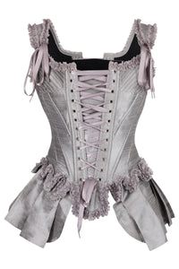 Silver Historically Inspired Corset Overbust with Bustle