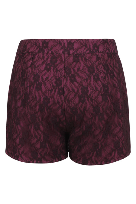 Viola Violet Satin Shorts with Purple Lace Overlay