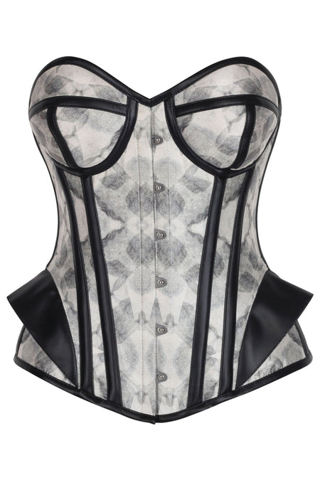Shadow Grey Overbust Corset with Faux Leather Trim