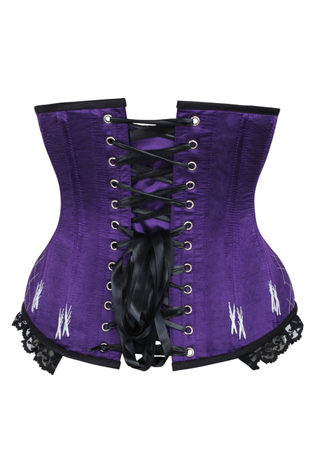 Purple Lace Overlay Ribbon Belt Overbust Boned Corset Top Lace Up Bustier  Zip Closure S M L XL