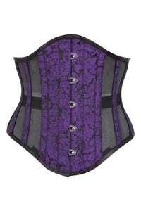 Purple Brocade Underbust Corset with Mesh Panels